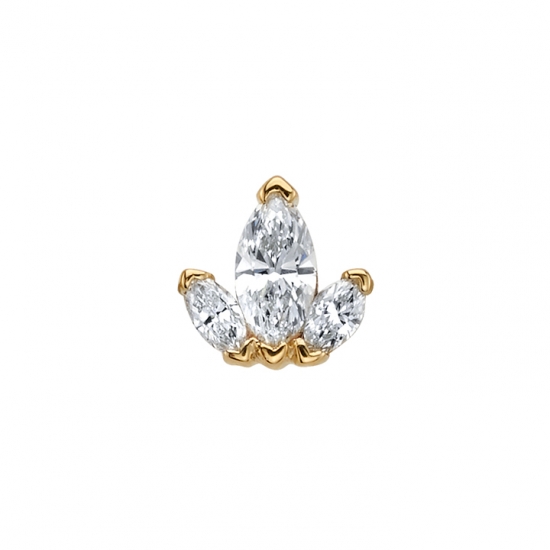 Threaded End with A.J. - 3 Gem Graduating Marquise Fan - 3x1.5mm Outer with 5x2.5mm Center - SANDBLASTED CENTER STONE ONLY