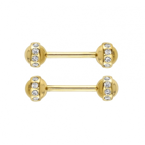 DV8 Barbell - 6mm Dome with Raised Band and 4x 1.75mm FLUSH Set Gems - One Side Threaded/One Side Fixed