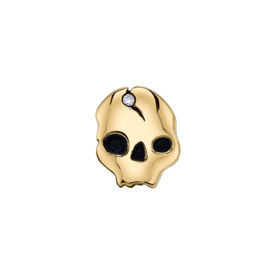 Threaded End with Ahn Skull - 6x5mm - Skull with Crack Details and 0.8mm Gem Flush Set Gem - ANTIQUED DETAILS