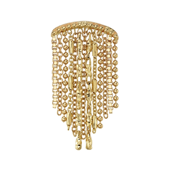Threaded End - Dae - 13.5mm Beaded Curve with (13) Graduating 1mm Chains Attached to Beads - Shorter Outside to Longer Center - CHAINS FROM LEFT TO RIGHT: Box, Cable, Bead, Ophelia, Cable, Lago, Cable, Lago, Ophelia, Bead, Cable, Box, Bead - Lago Chains Measure 21mm (Longest Chains) - SEE DIAGRAM