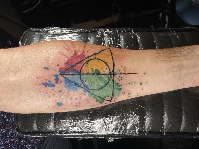 Cosmic watercolor tattoo — nebula and starfield composition