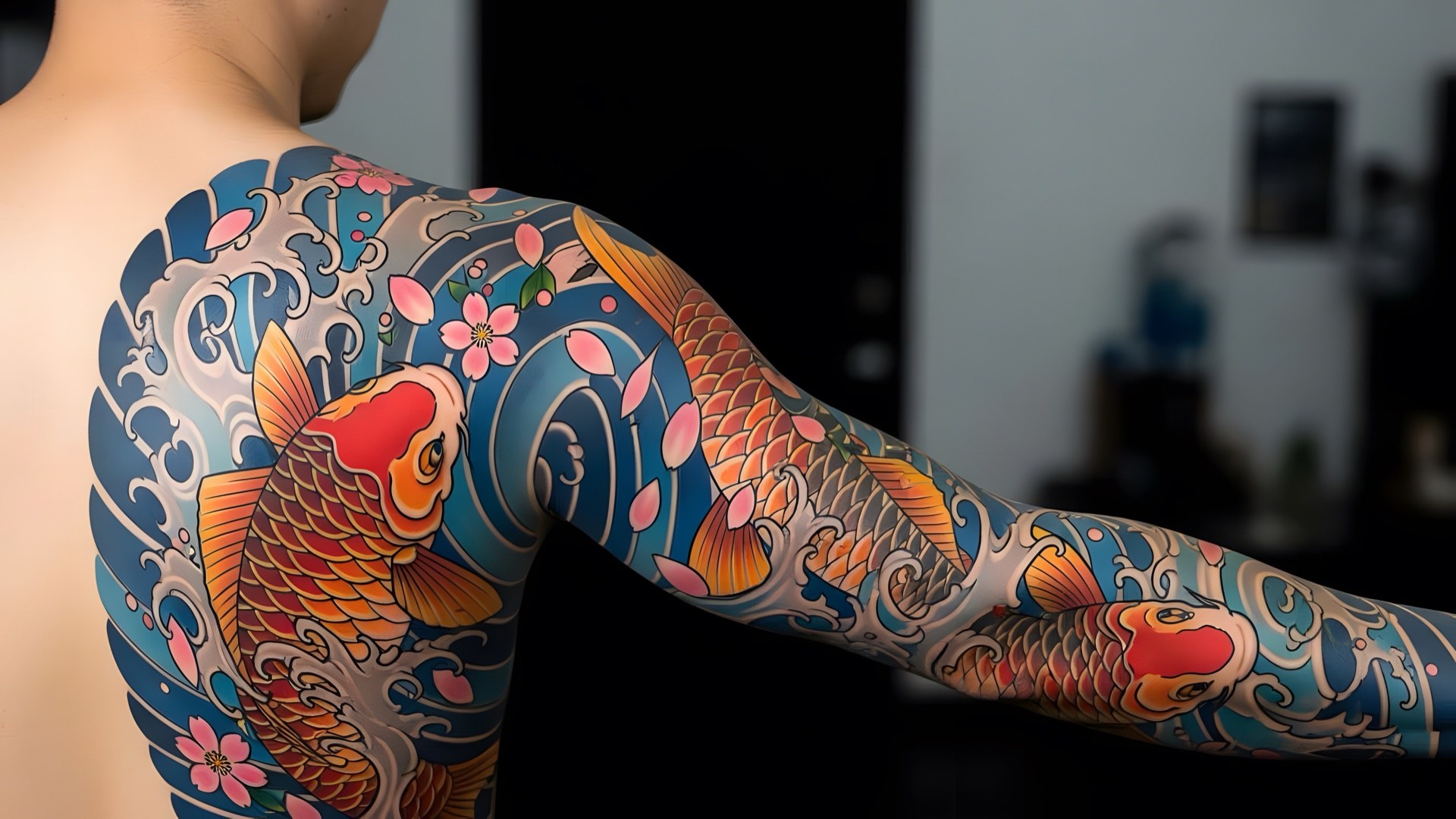 Traditional Japanese koi and cherry blossom sleeve
