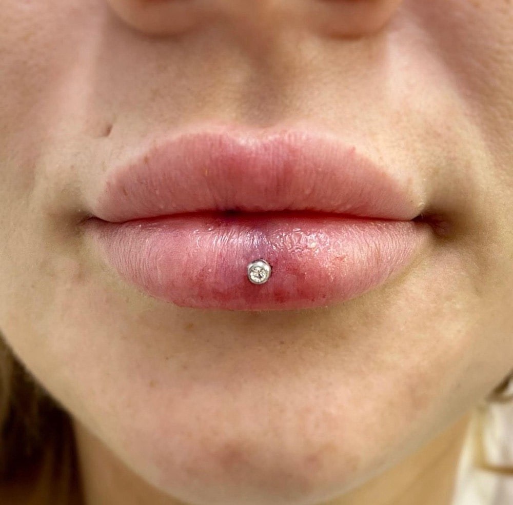 Lip piercing at Apollo Studio Santa Monica