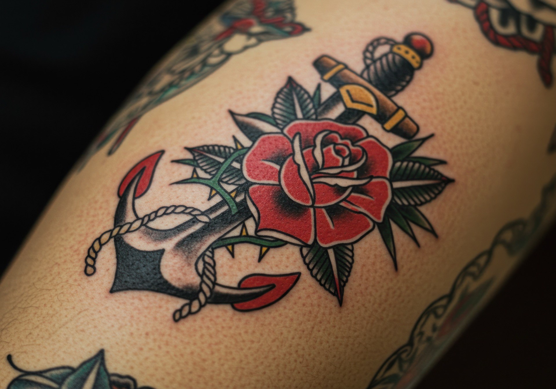 American traditional rose and anchor tattoo at Apollo Studio Los Angeles
