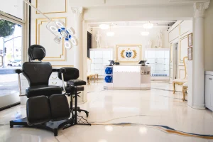 The Apollo Tattoo & Piercing Studio front desk and jewelry display case area