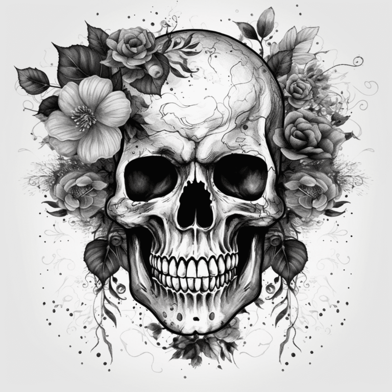 Lilly and Rose Skull Tattoo